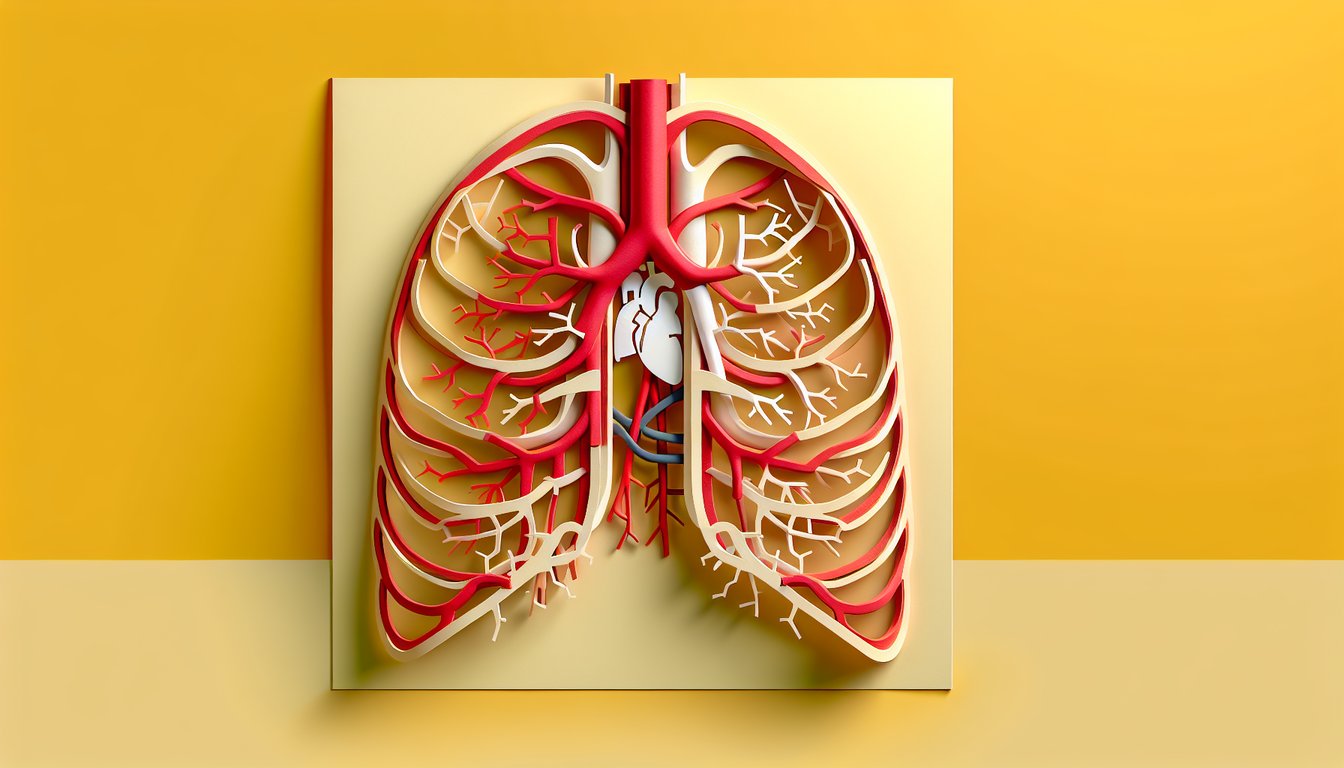 Paper art illustration of major thoracic arteries quiz with stylized aorta pulmonary vessels on golden yellow background