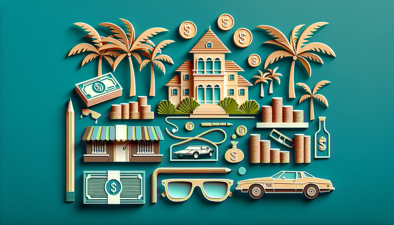 Paper art illustration of Scarface quiz title with film reel icons cast names and memorable quotes on teal background