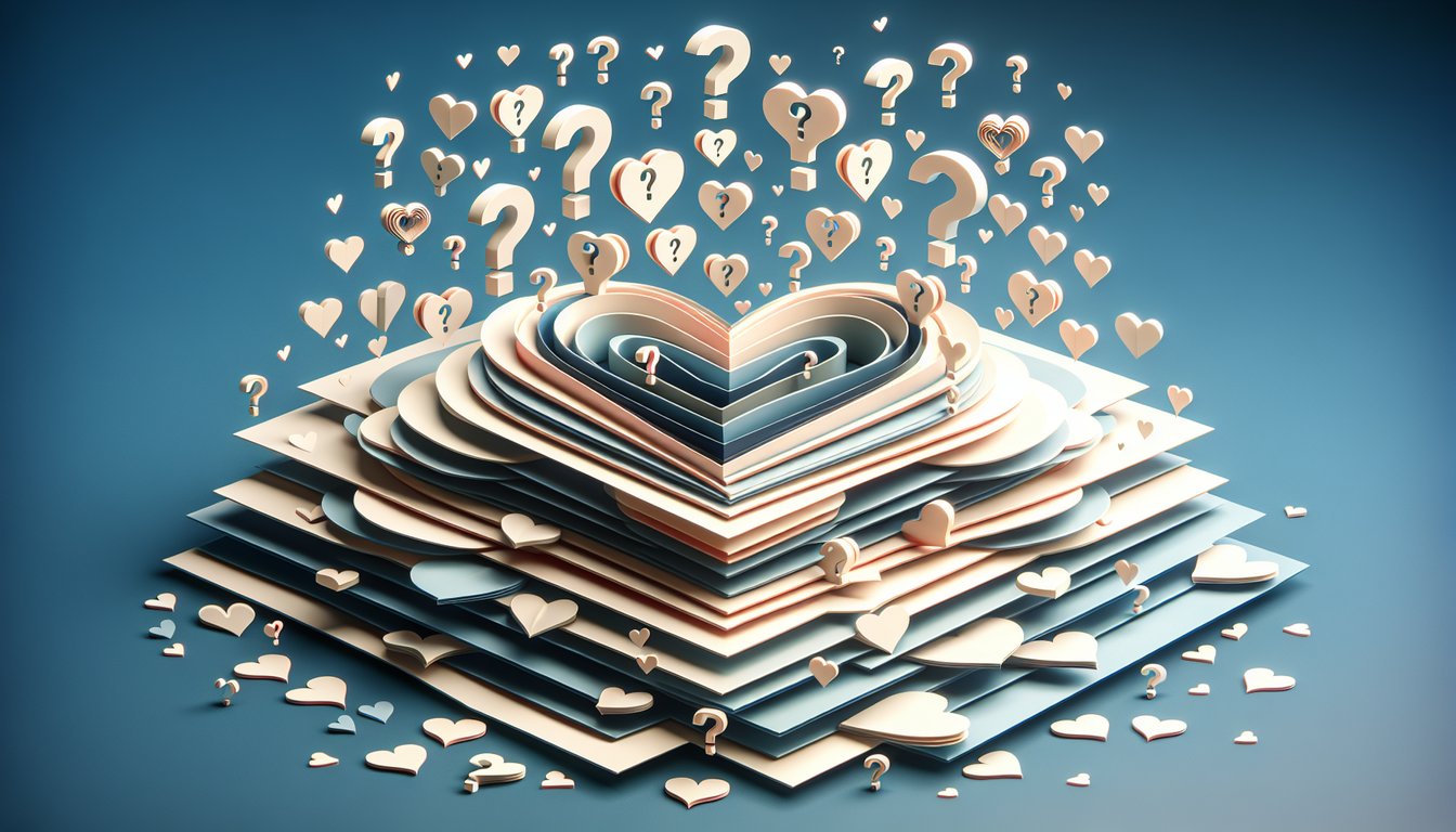 Paper art illustration for a marriage prediction quiz on a dark blue background.