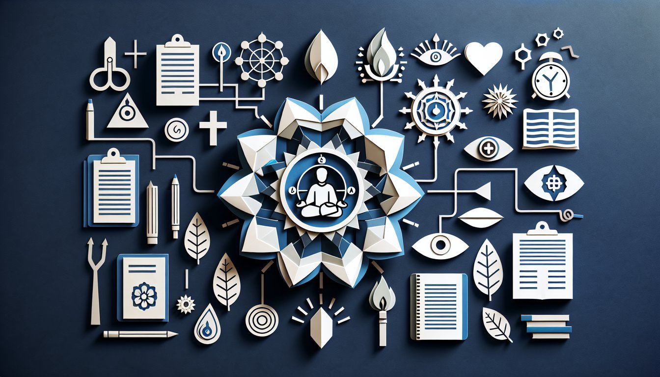 Paper art depicting trivia for The Faith Quest Quiz, a study tool for religious studies.
