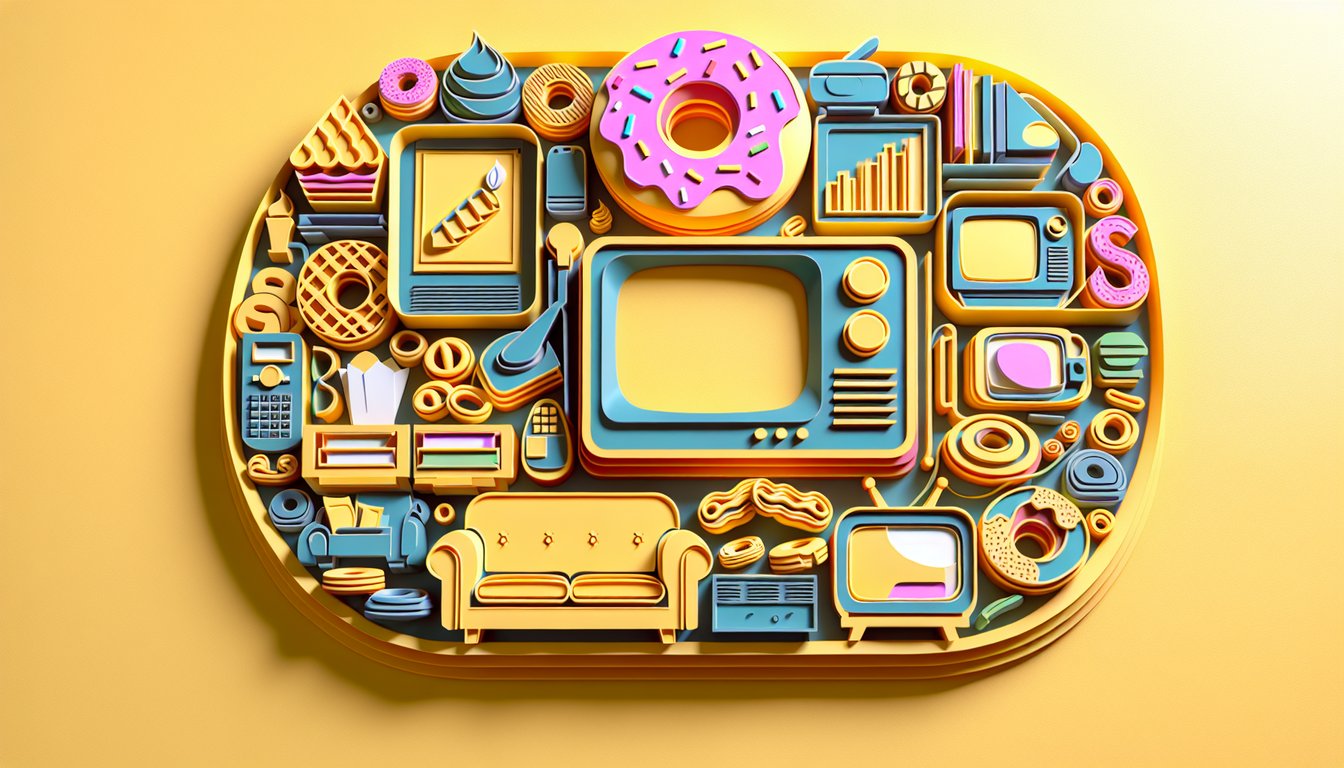 Paper art of Homer Simpson at a computer on a golden yellow background promotes Simpsons listening trivia quiz