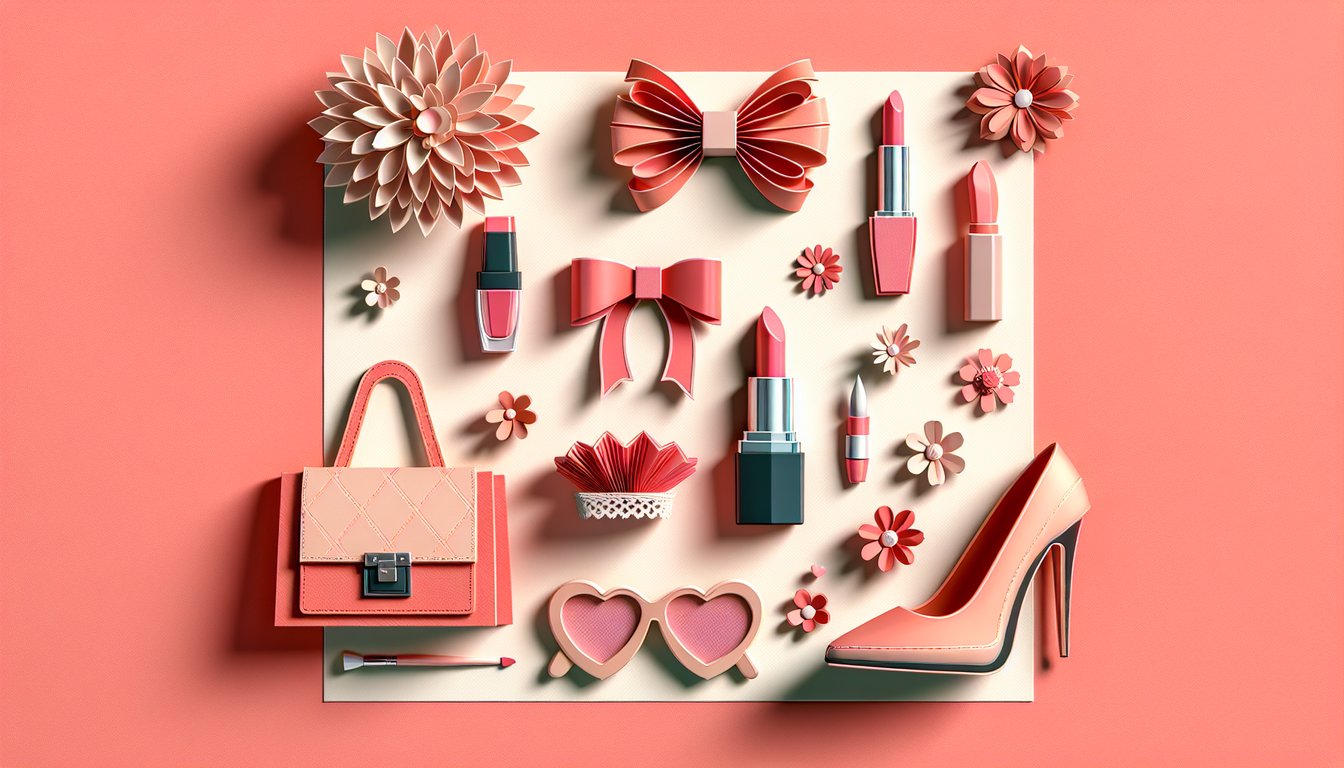 Paper art illustration for a girly quiz with motivational text on a coral background.