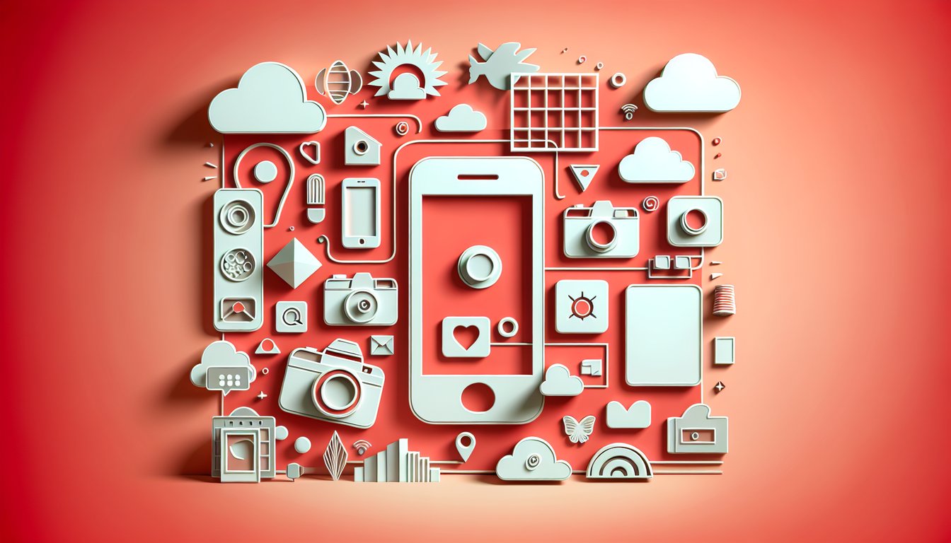 Paper art style coral backdrop with layered camera icon and bold quiz text promoting visual social media marketing challenge
