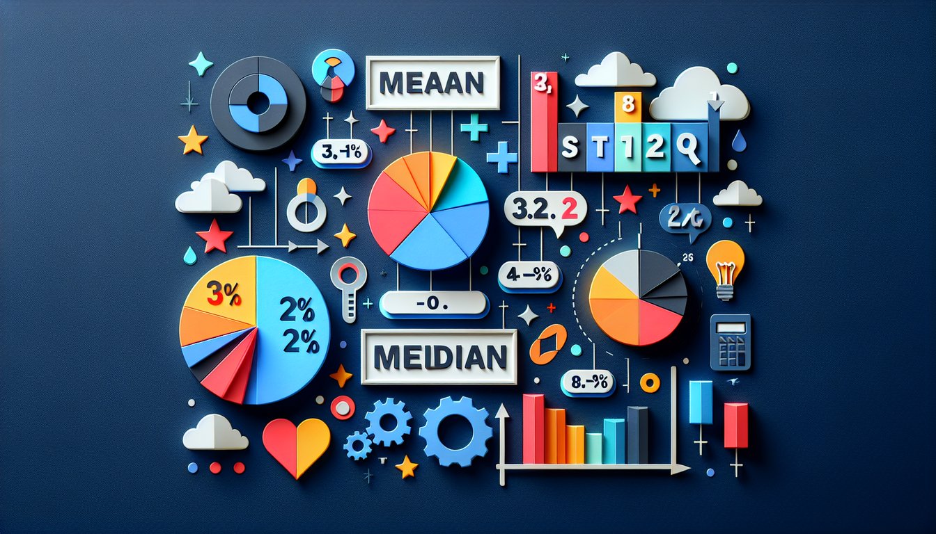 Colorful paper art promoting Mean Median Mode Mania, a middle school math trivia quiz.