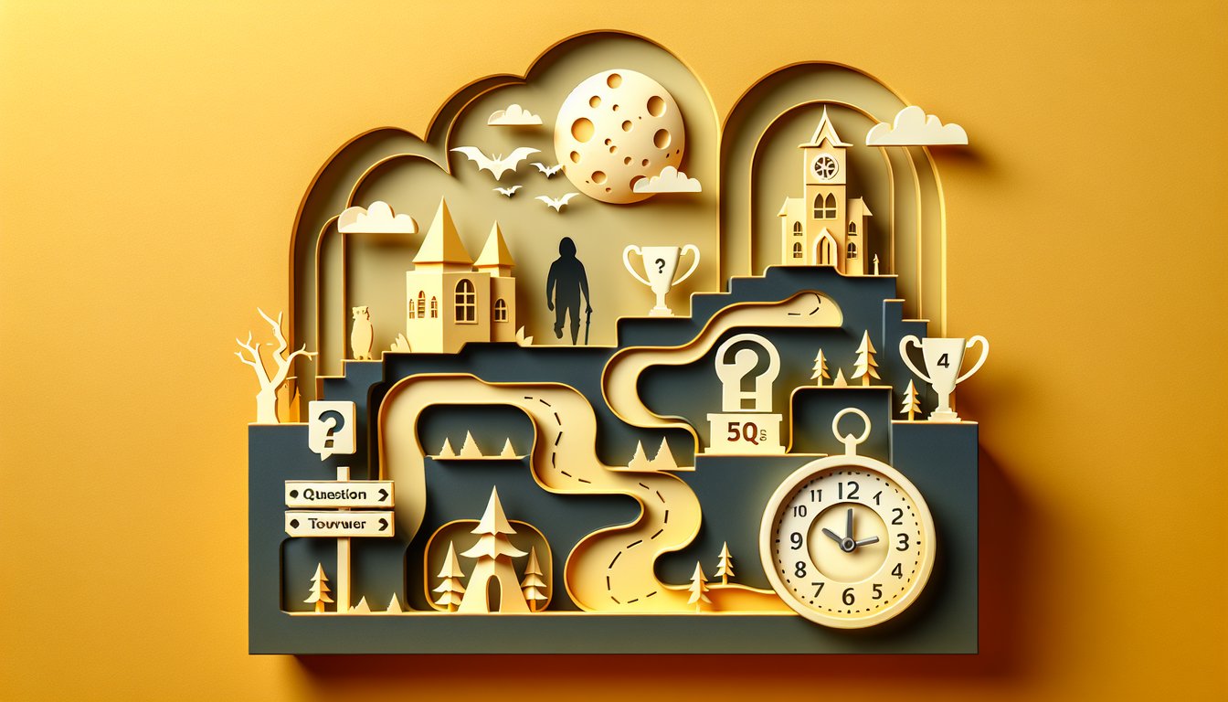 Paper art illustration for Friday 13th series cast quiz on a golden yellow background