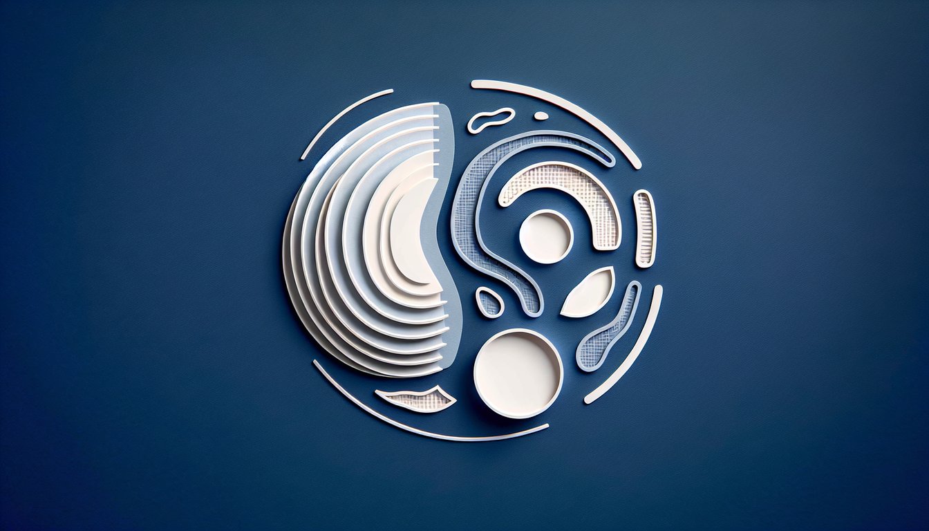 Paper art illustration of a woman silhouette measuring her bust with tape hearts and quiz text on dark blue background.