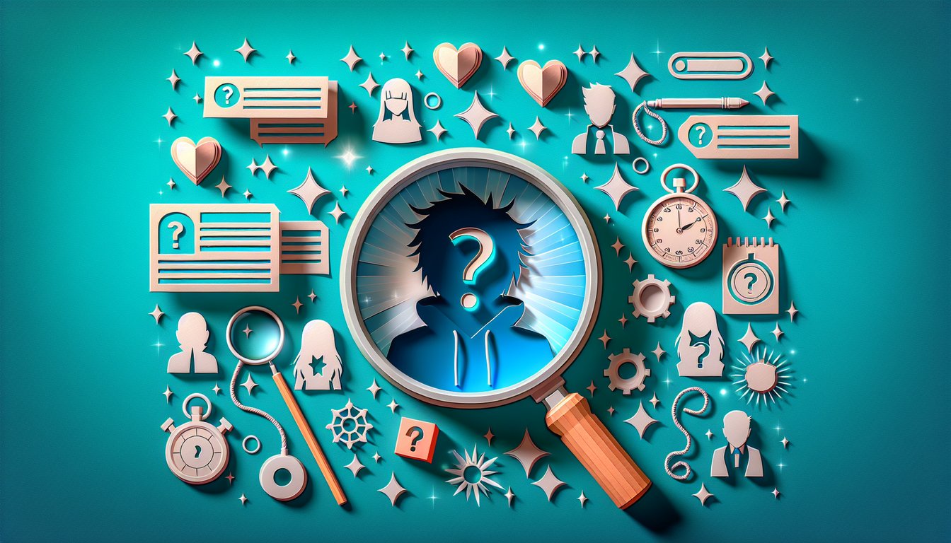 Paper art illustration with stylized anime characters, quiz text on teal background