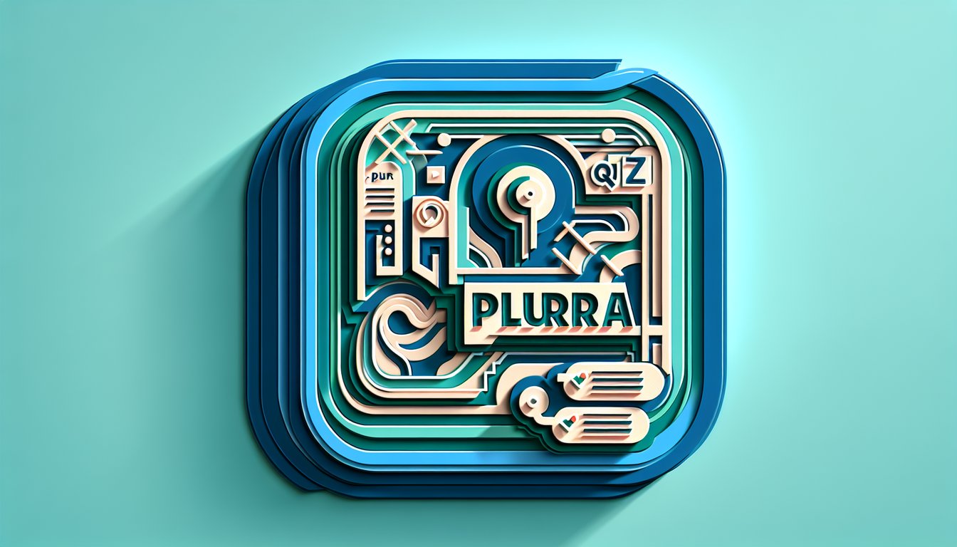 Paper art letters spelling quiz and quizzes on teal background highlighting a free plural form quiz challenge