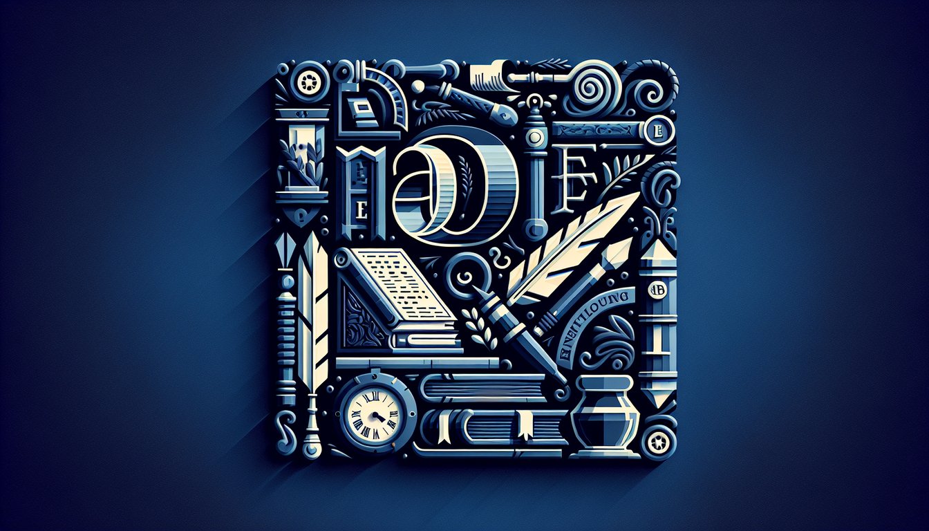 Paper art illustration of a quiz on English capitalization rules featuring books letters and pencils on dark blue background