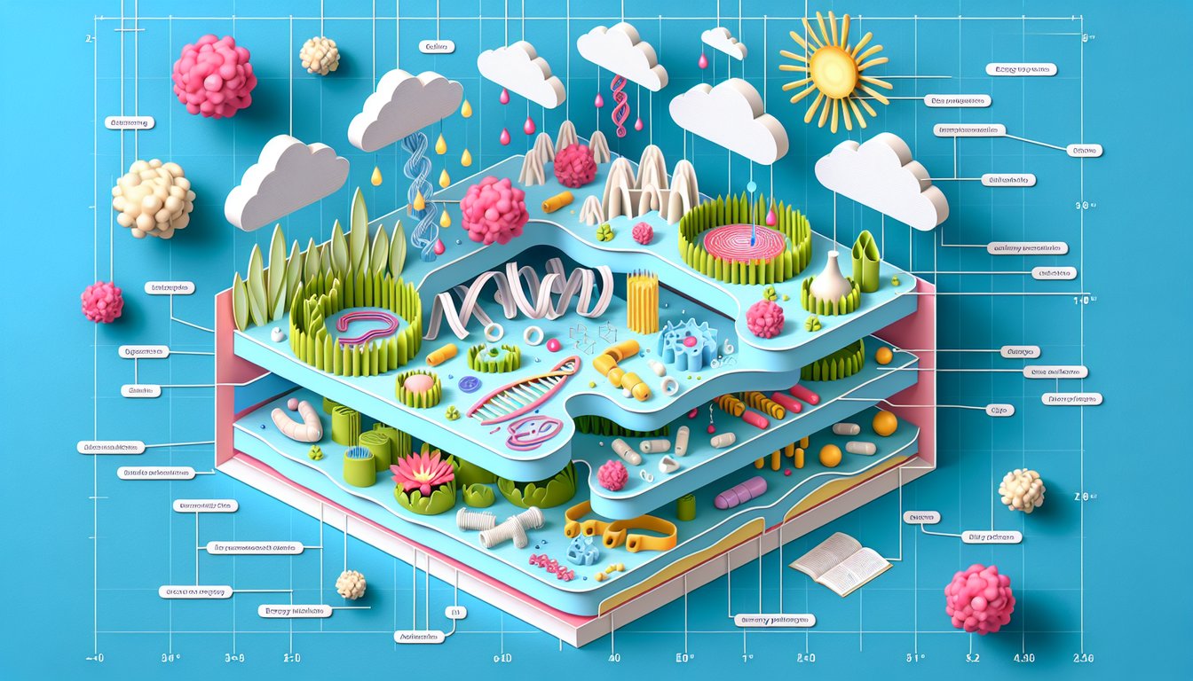 Paper art illustration for AP Biology Chapter 8 metabolism quiz on a sky-blue background