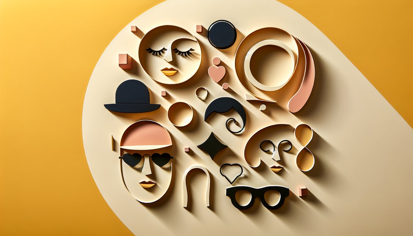 Paper art illustration showing stylized face shapes and quiz prompt on golden yellow background