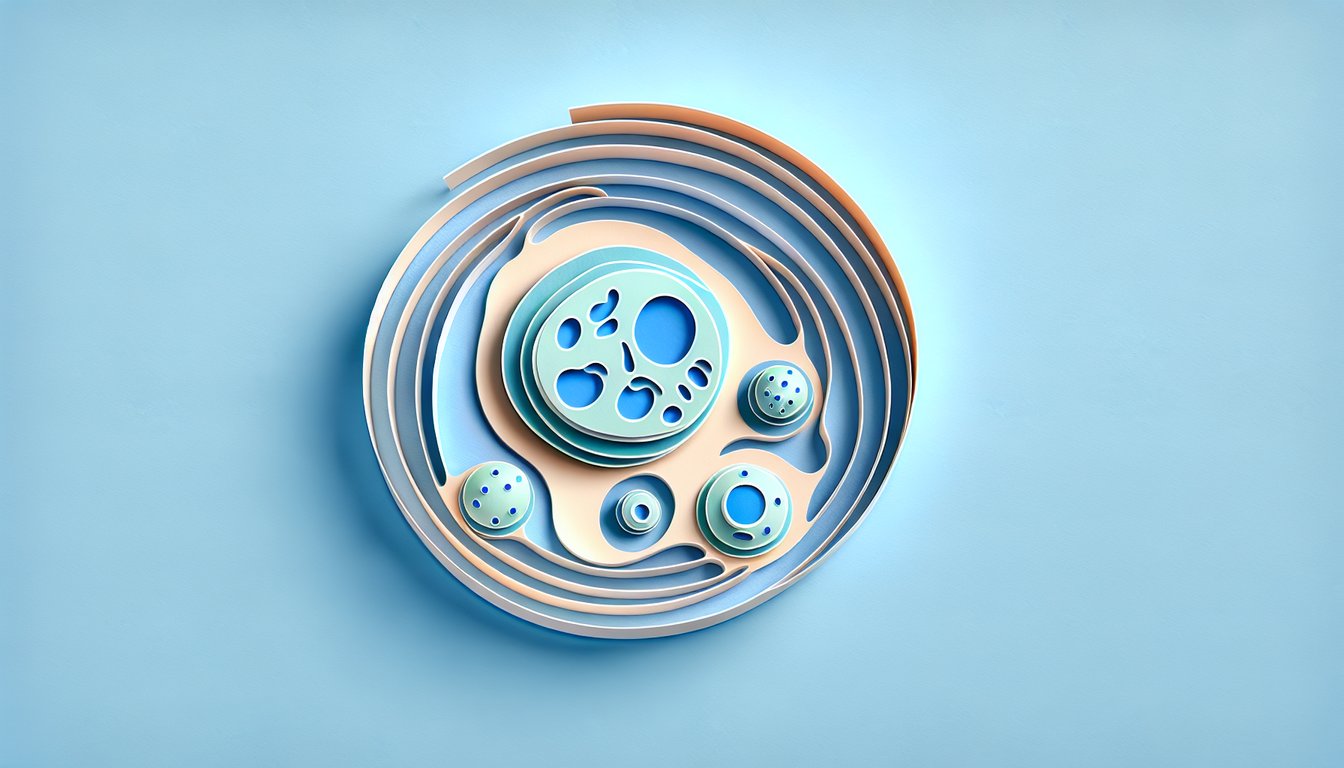 Paper art illustration for cell reproduction quiz on sky blue background