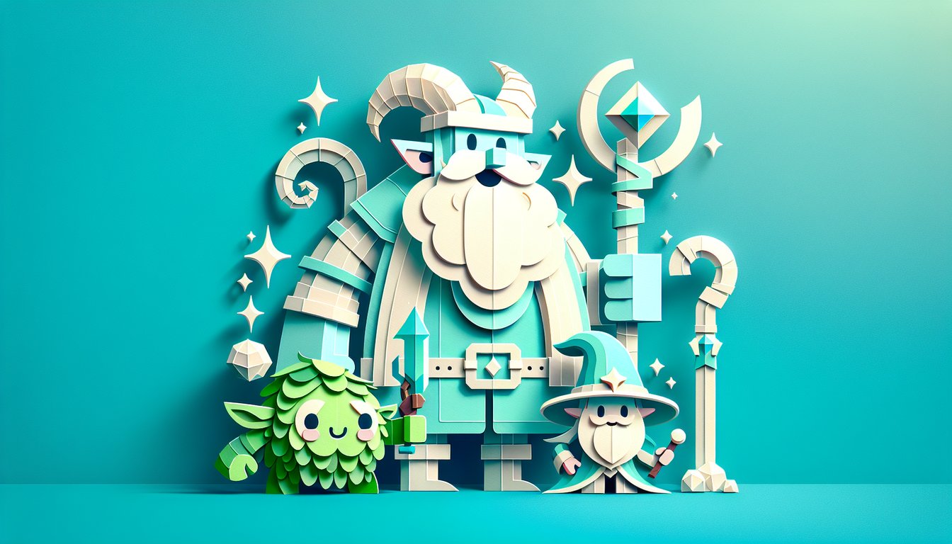 Paper art illustration of Goblin Giant Wizard figures on teal backdrop for Clash Royale troop quiz