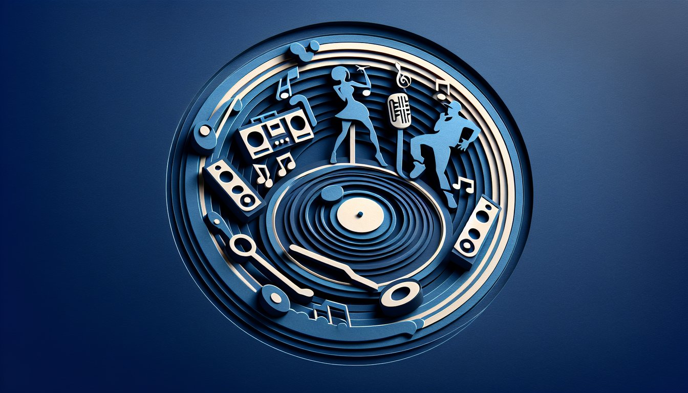 Paper art illustration for a rapper girlfriend quiz on a dark blue background