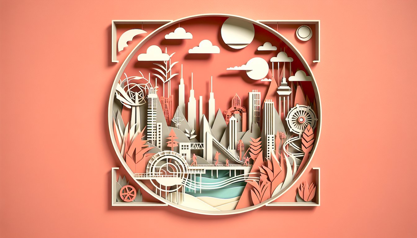 Paper art illustration for Hunger Games personality quiz on a coral background