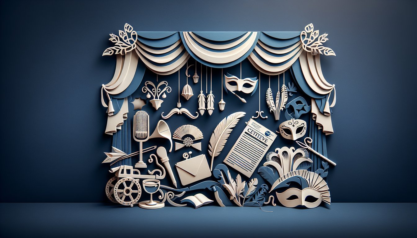 Paper cut art Hamilton silhouette and quiz header on dark blue background invites test of knowledge and matching song style
