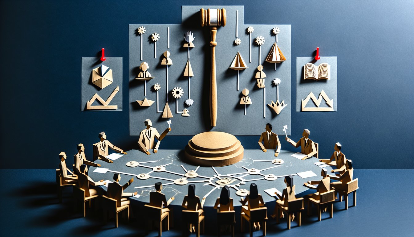 Colorful paper art promoting the Executive Command Challenge trivia quiz for leadership skills.