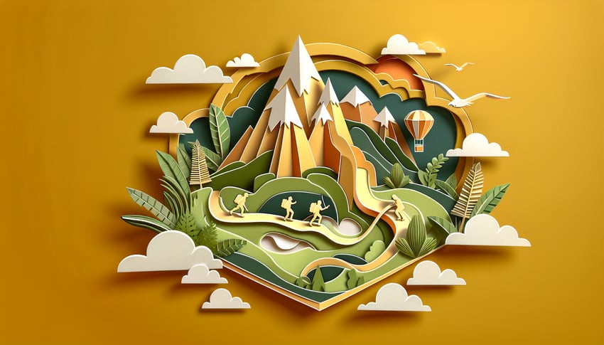 Paper cutout illustration of free never have i ever quiz with 50 fun questions on golden yellow background