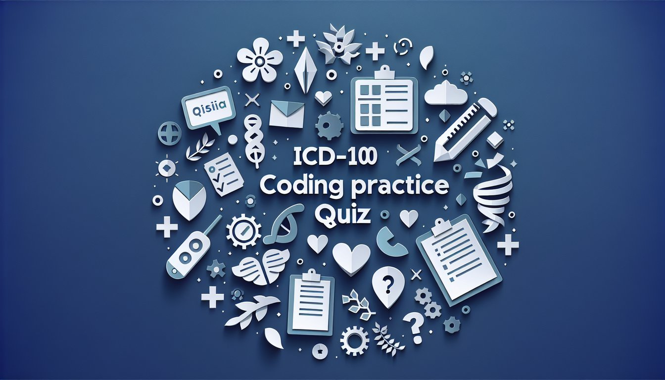 Colorful paper art depicting elements related to ICD-10 coding practice quiz.