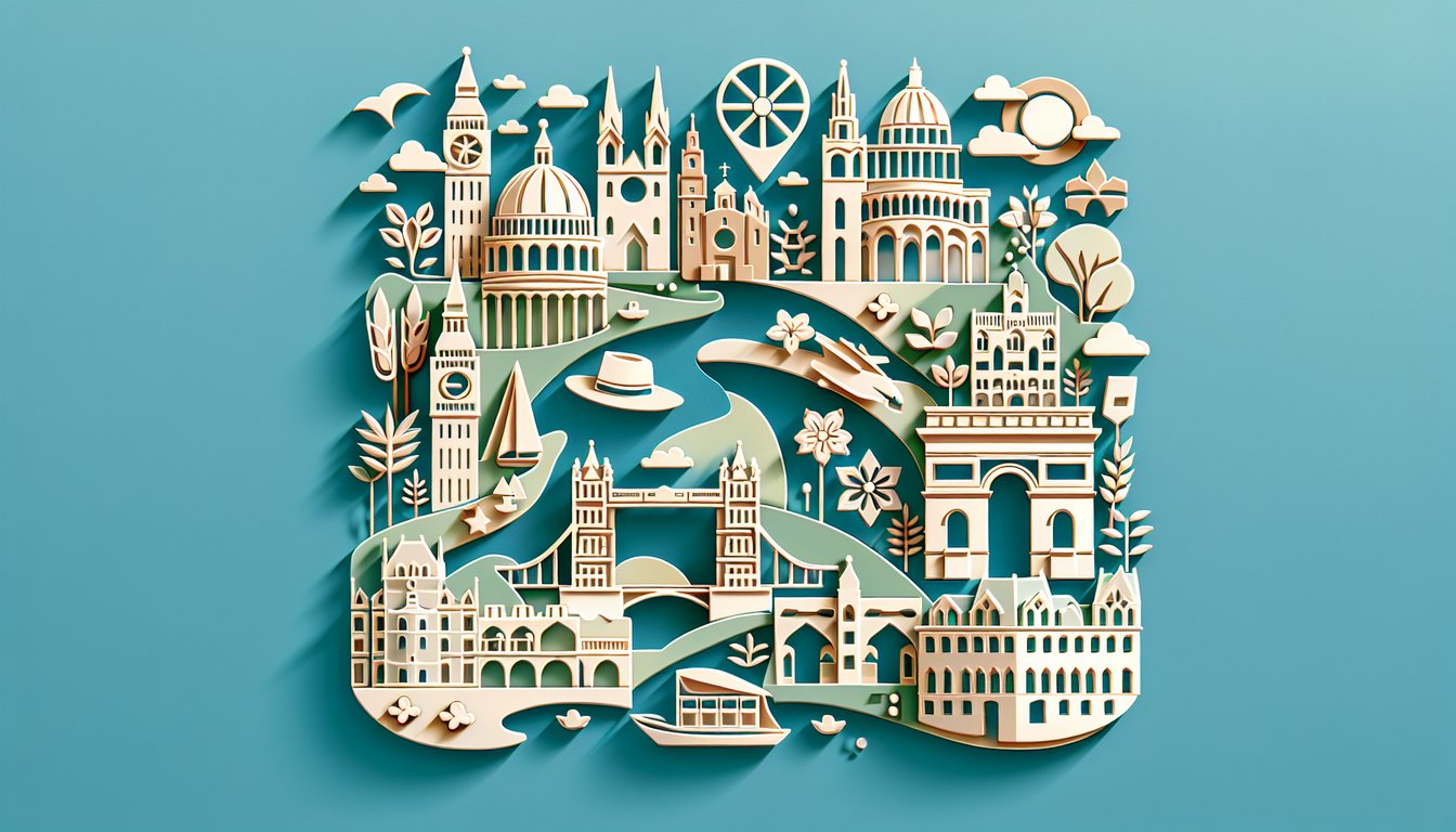 Paper art illustration for quiz about deciding which European country to move to on a teal background