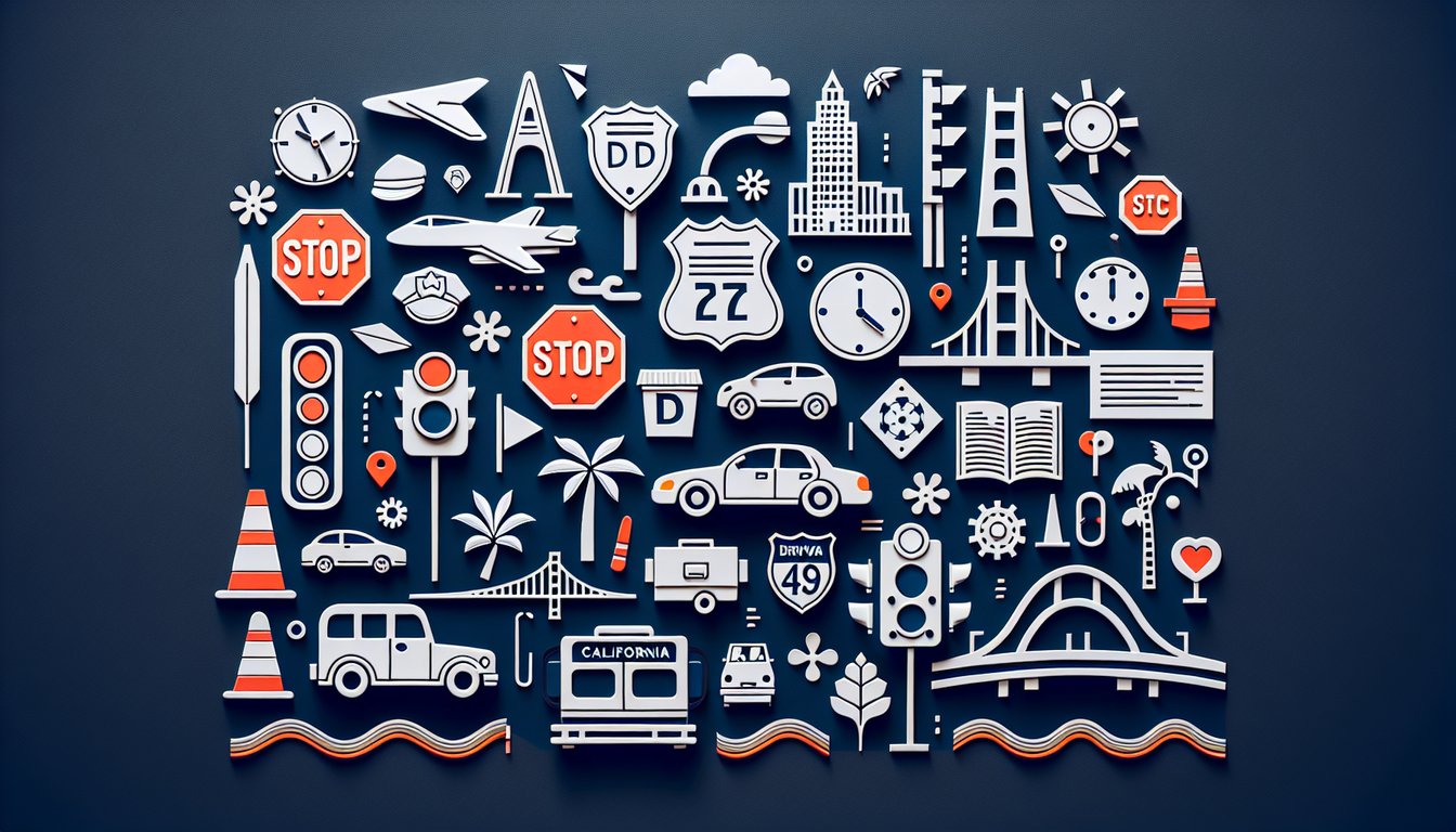 Colorful paper art promoting the 2024 CA Permit Prep trivia quiz for new drivers and high school students.
