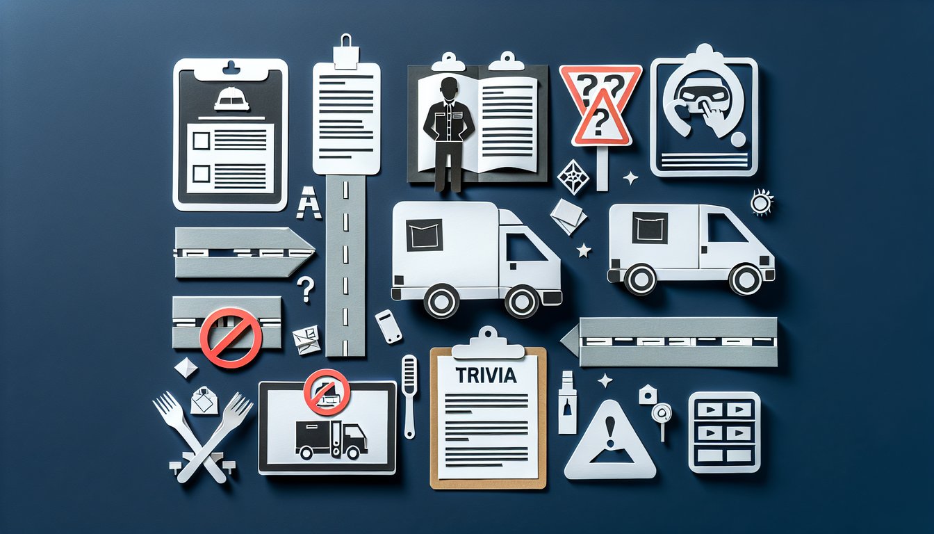 Colorful paper art depicting a quiz on Delivery Driver Compliance and Safety Knowledge Test.