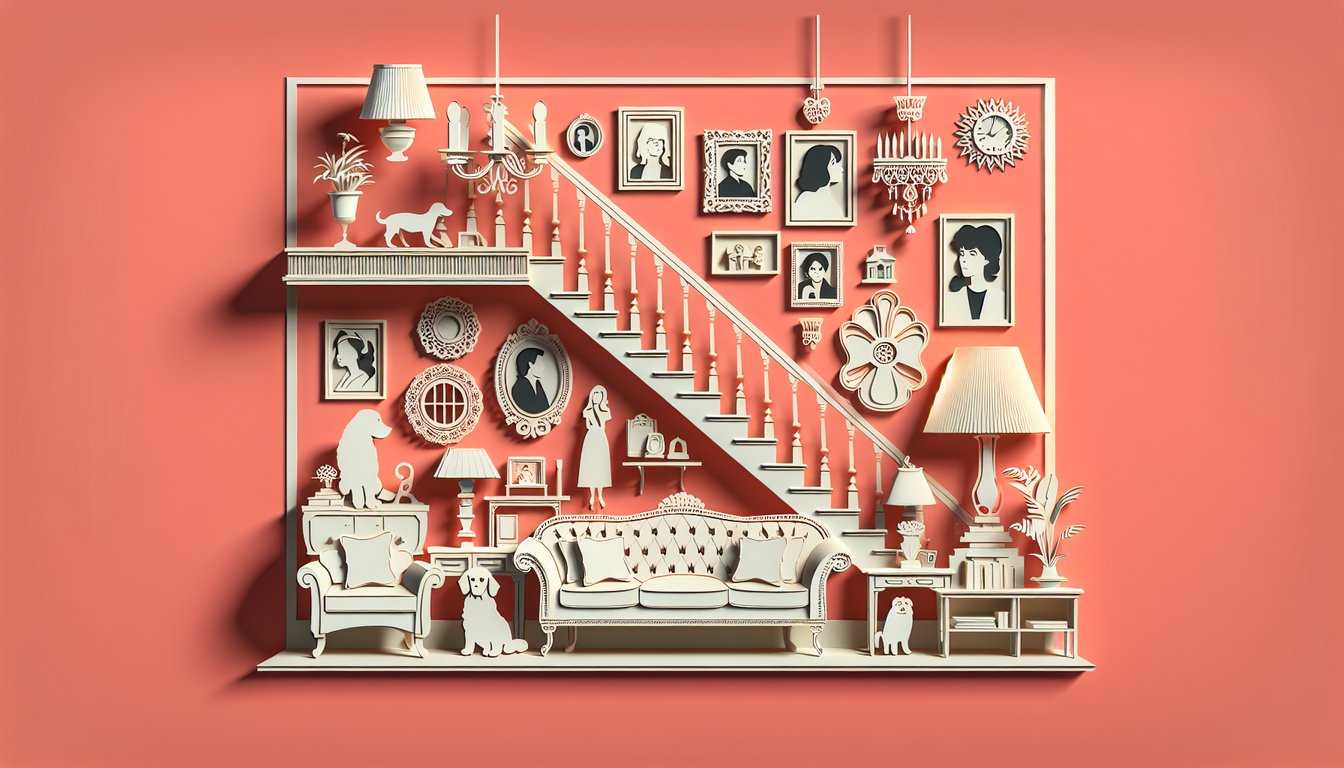 Paper art collage of The Nanny characters on coral background for free character quiz