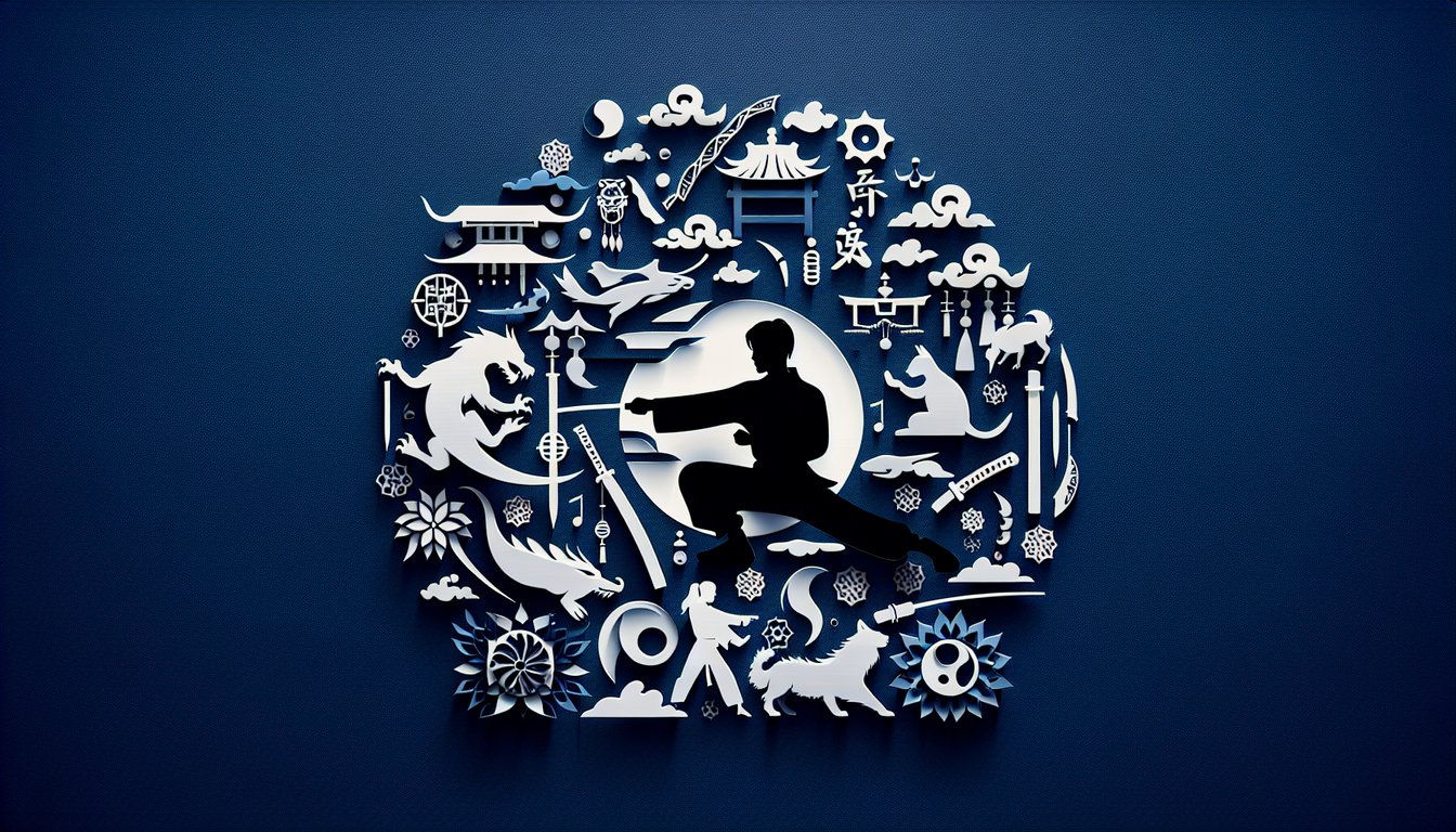 Paper art illustration with panda silhouettes, bamboo shoots, and question marks on a dark blue background