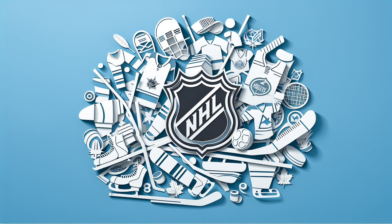 Paper art illustration for NHL logo knowledge quiz on a sky blue background