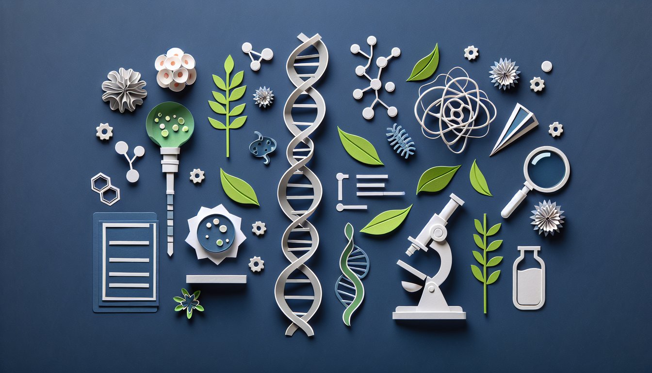 Paper art depicting trivia for NC Bio EOC Blitz, a high school biology practice quiz.