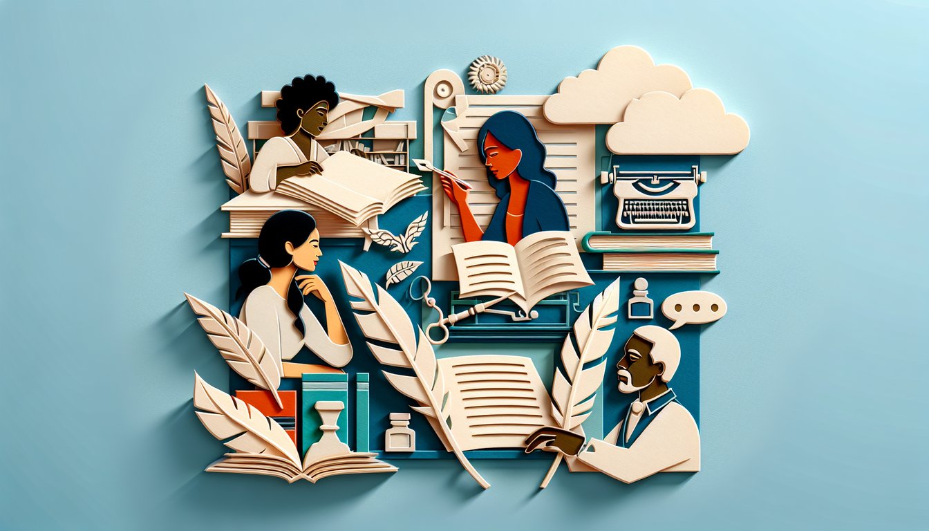 Paper art illustration for writer type quiz on sky blue background