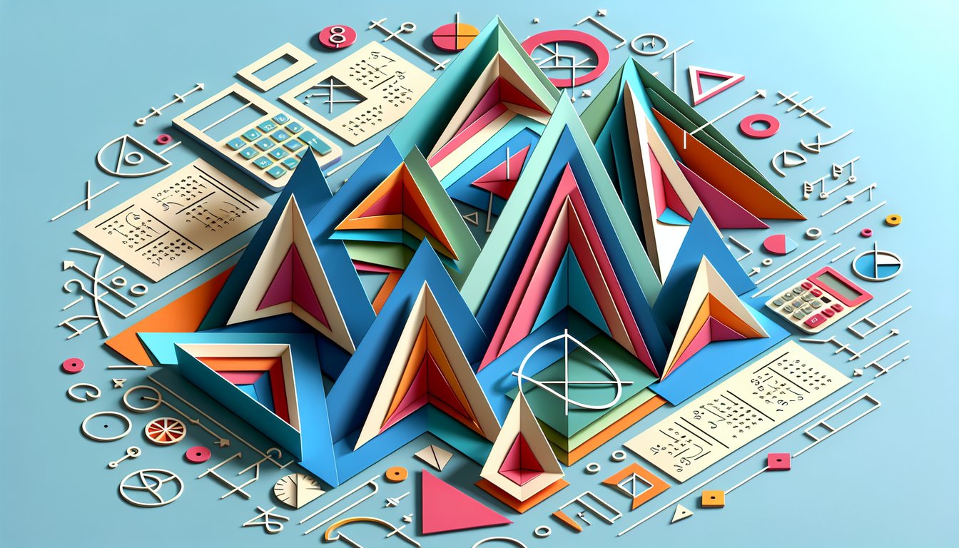 Paper art illustration for trigonometric ratios quiz on sky blue background