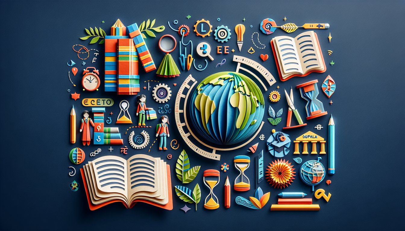 Colorful paper art promoting a dynamic Spanish language quiz for middle school students.