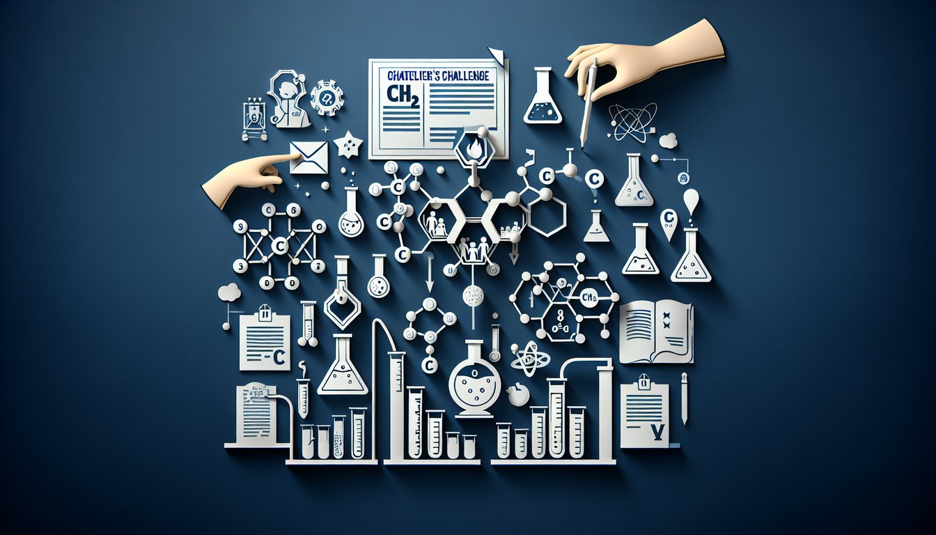 Colorful paper art promoting Chateliers Challenge, a high school chemistry trivia quiz.