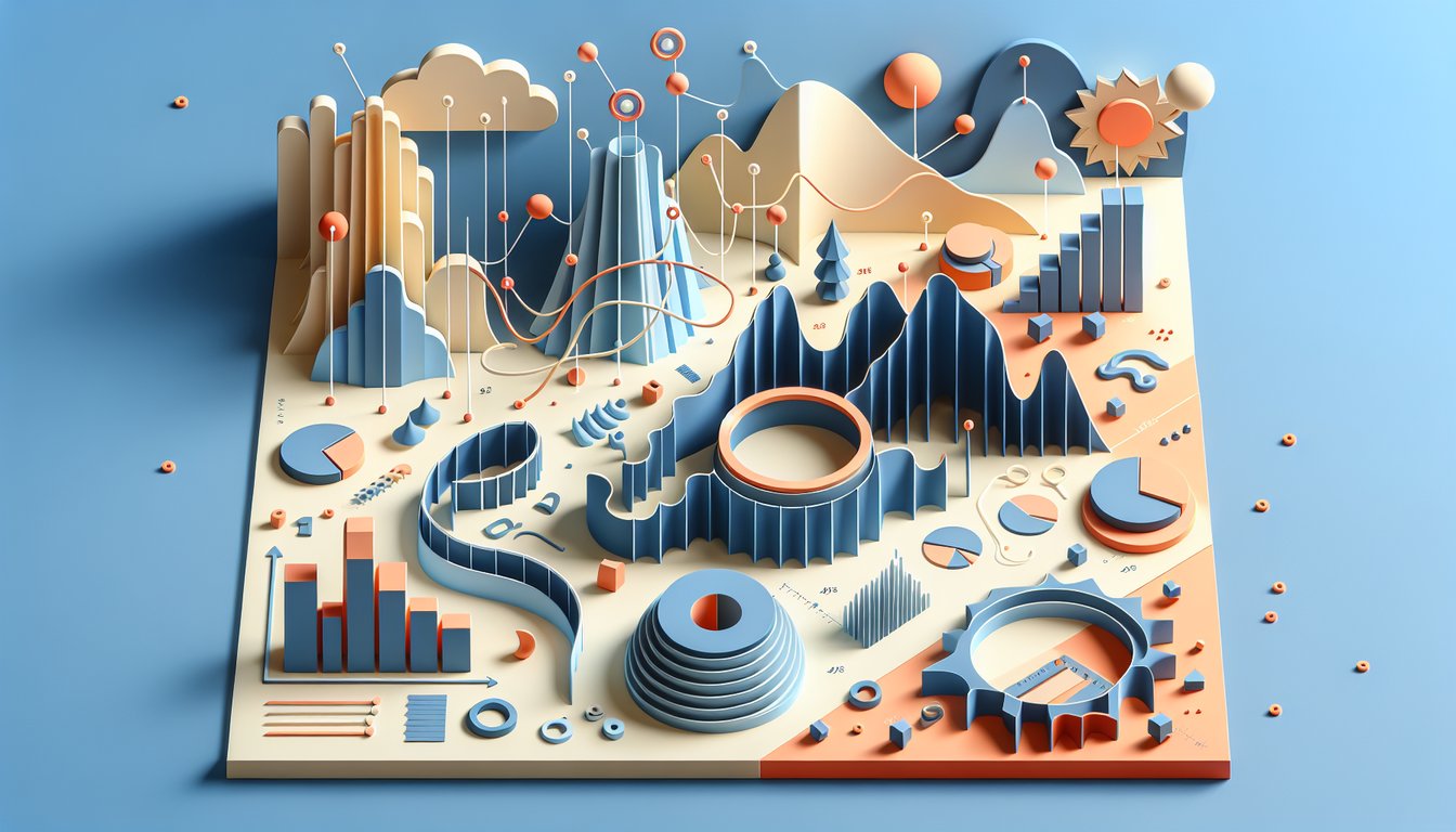 Paper art banner for probability distribution quiz with charts, graphs, question marks on a sky blue background.
