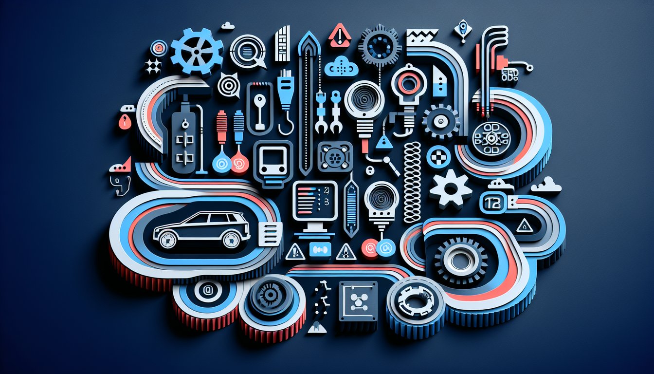 Paper art illustration for On-board Diagnostics Quiz on dark blue background