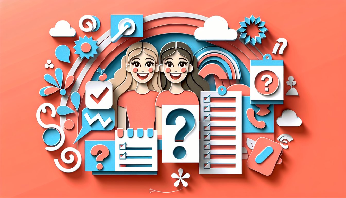 Paper art illustration for sister knowledge quiz on a coral background
