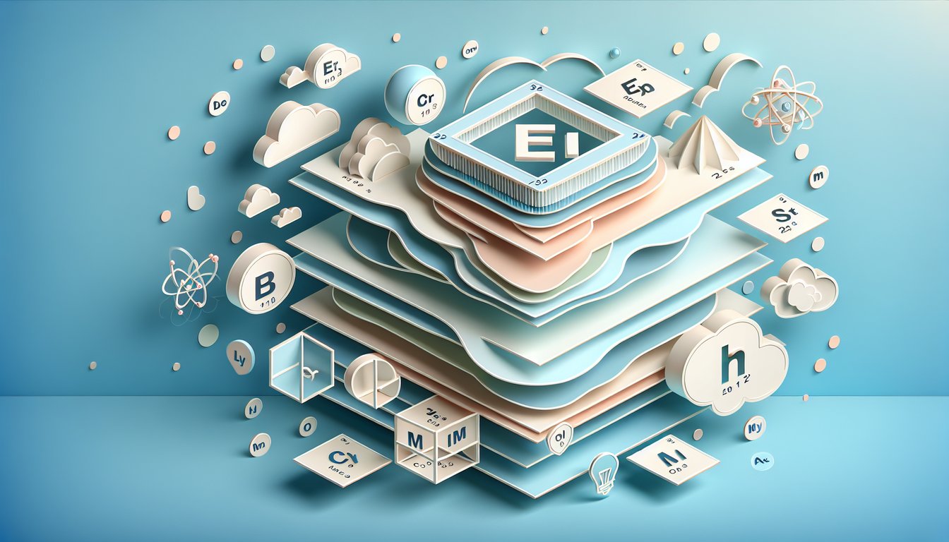 Paper art style chemistry quiz banner free Chapter 4 test with element symbols periodic table groups on sky blue background