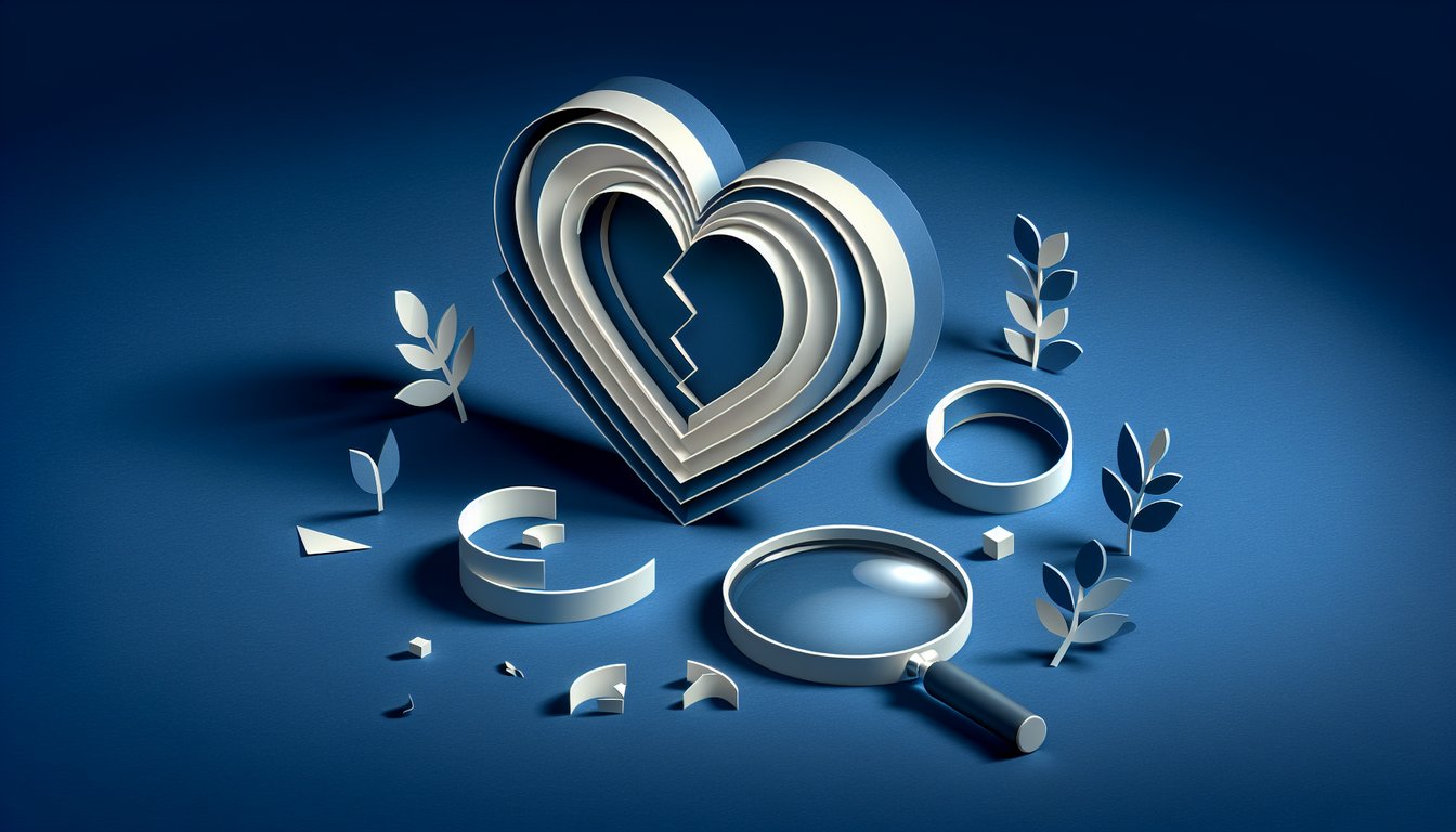 Paper art illustration for quiz on recognizing signs of girlfriends declining interest on dark blue background