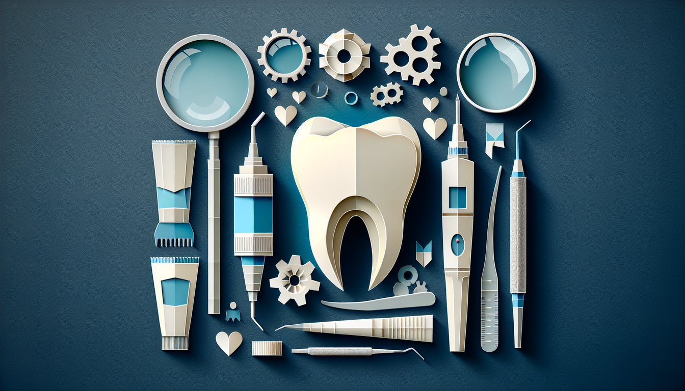 Colorful paper art depicting dental tools for a quiz on Dental Composite Preparation Assessment