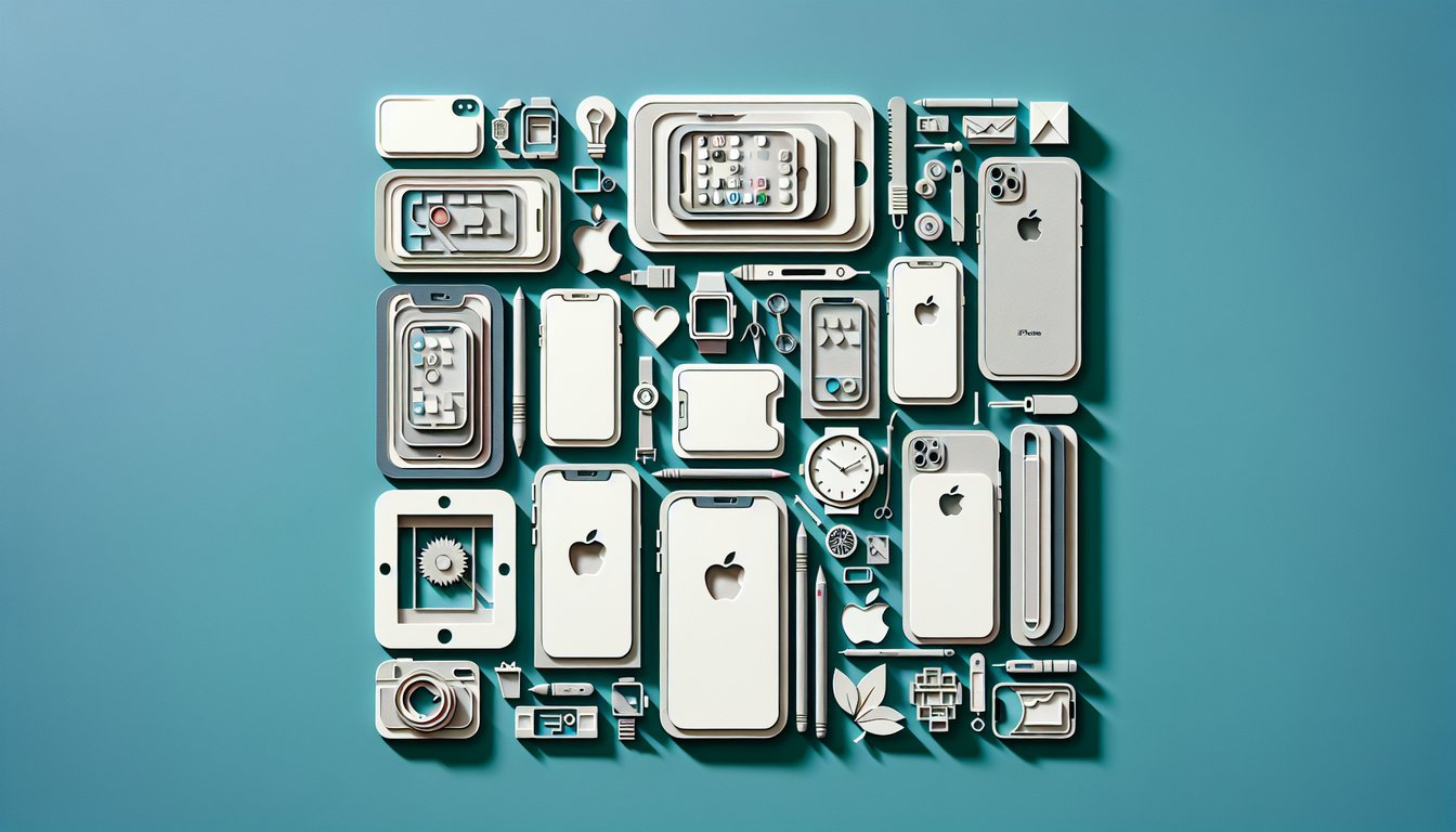 Paper art illustration for iPhone model selection quiz on a teal background