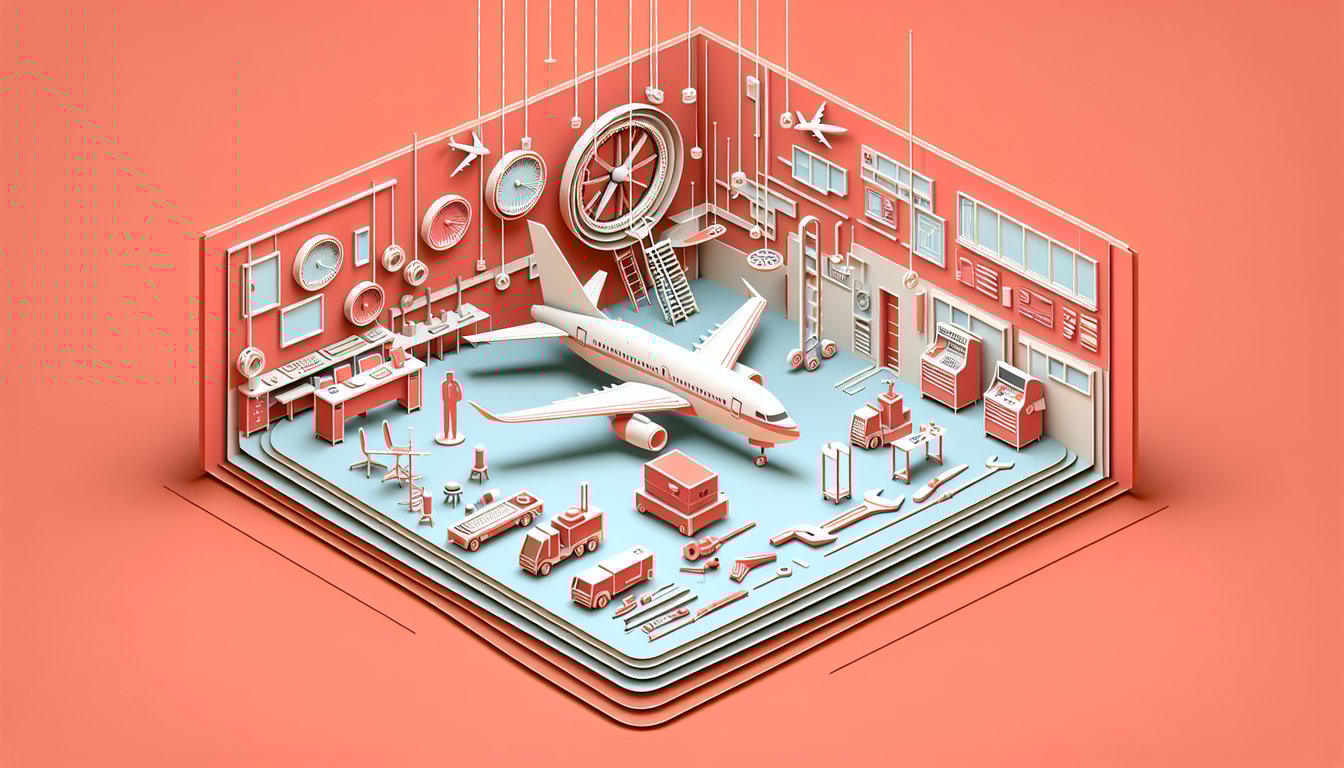 Paper art illustration for Aircraft Maintenance 2A551 quiz on coral background