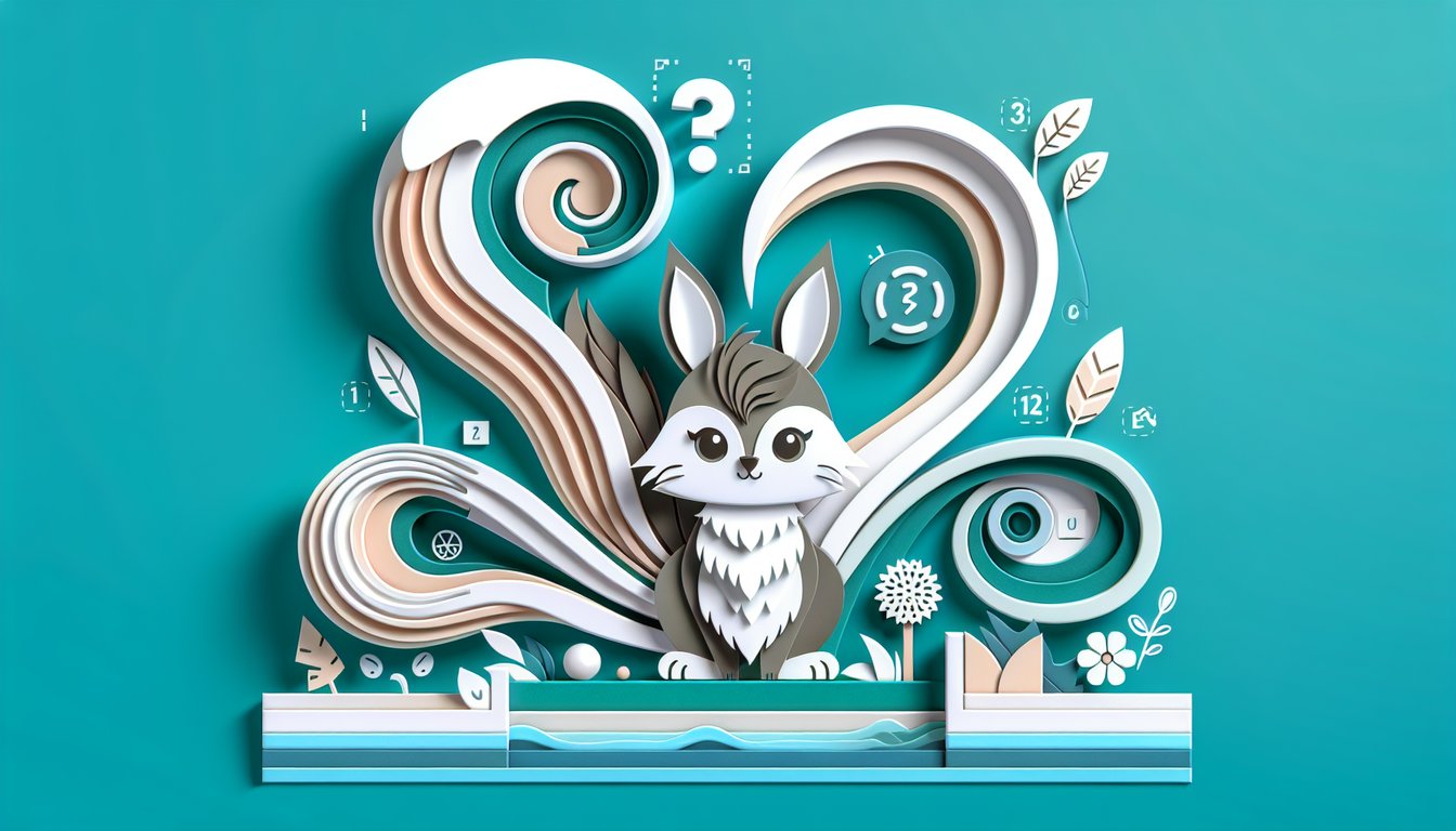 Paper art illustration featuring Rigby animal quiz title from Regular Show on teal background with playful shapes