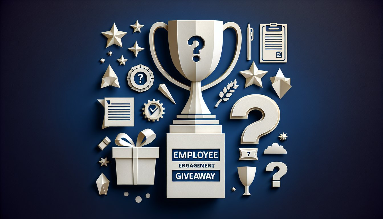 Colorful paper art depicting elements related to Employee Engagement Giveaway Quiz