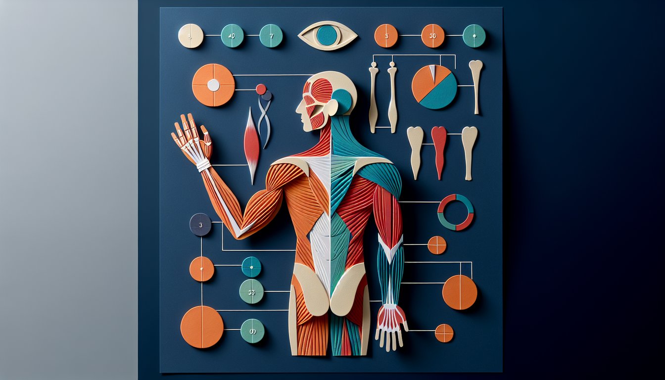 Paper art depicting a trivia quiz on upper body muscle anatomy for high school students.