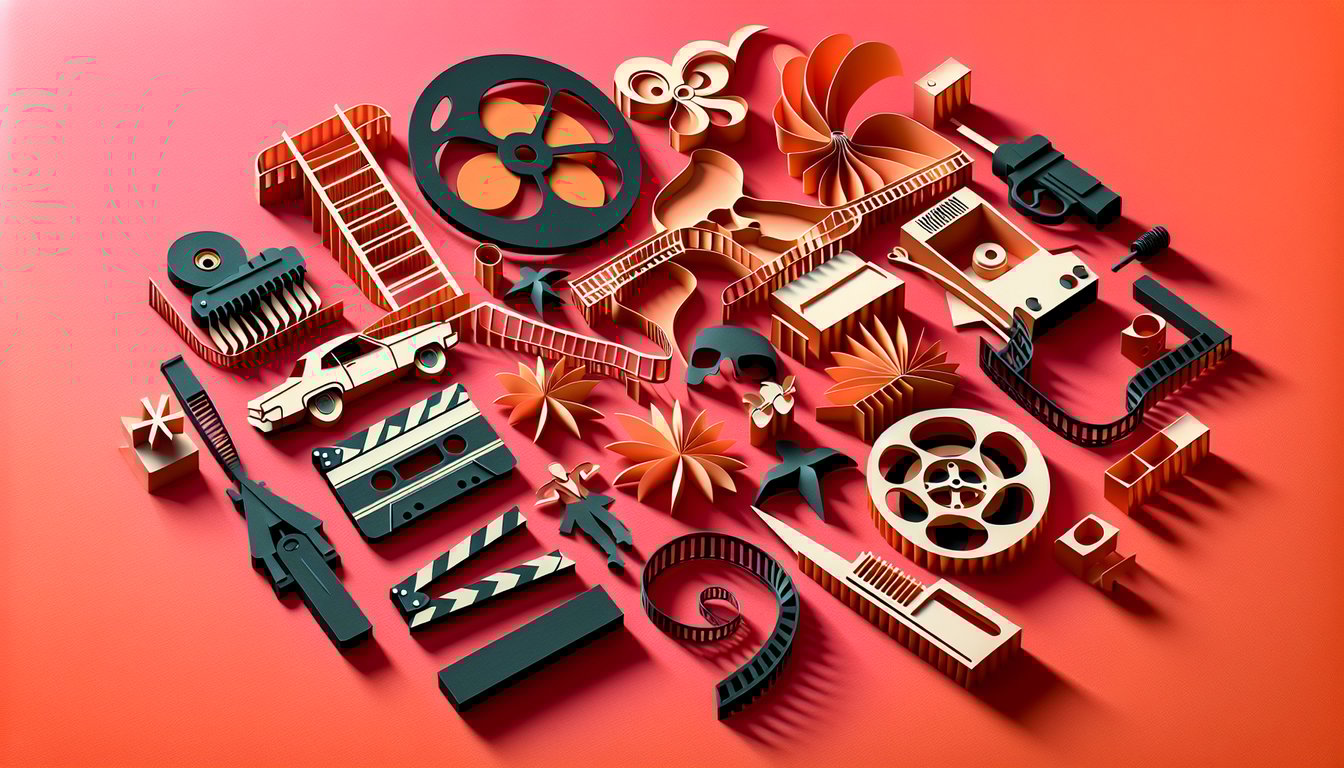 Paper art illustration Fatal Attraction trivia quiz coral background stylized film reel telephone handset 80s thriller vibe