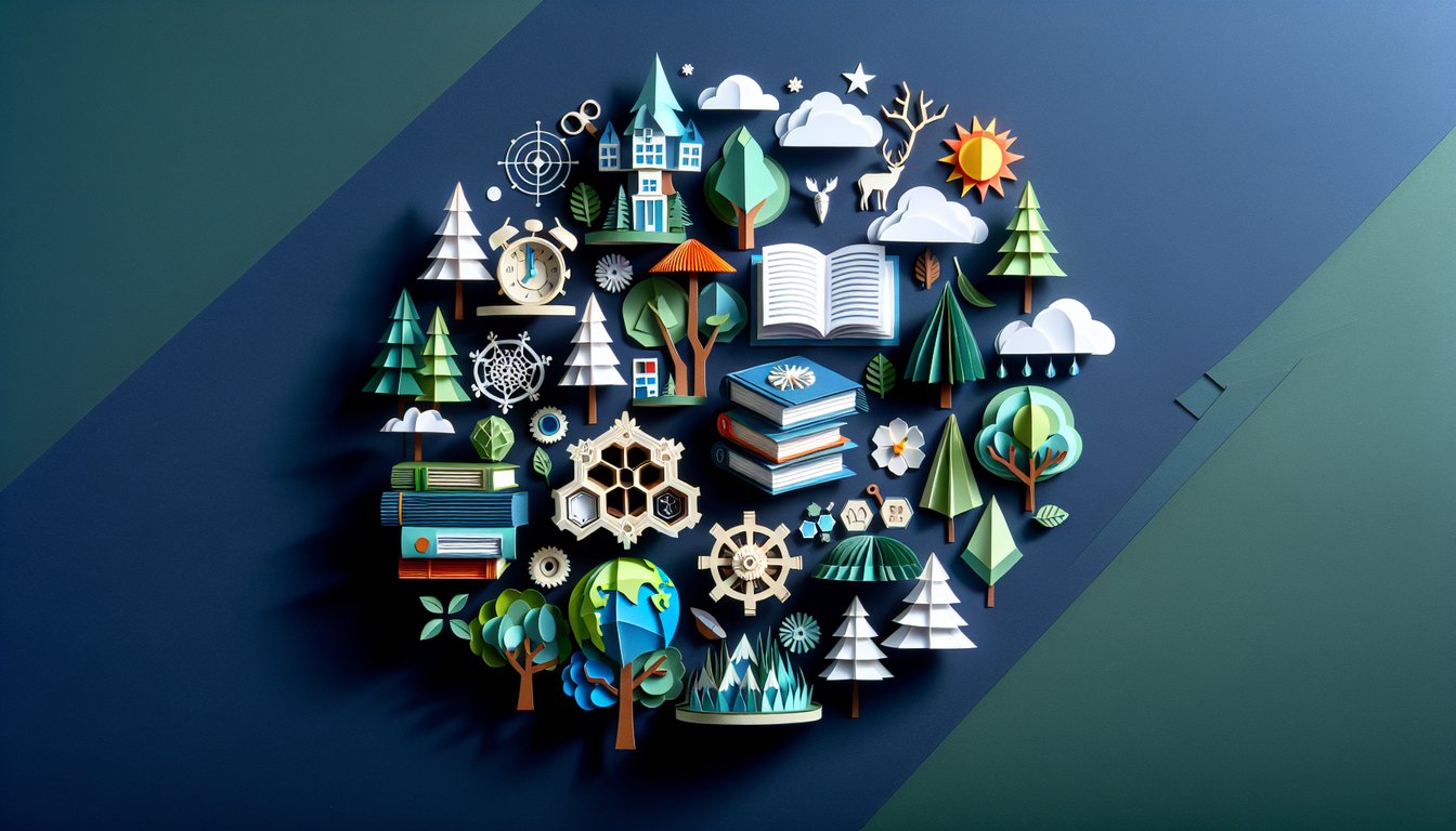 Colorful paper art depicting forest conservation for a knowledge quiz.