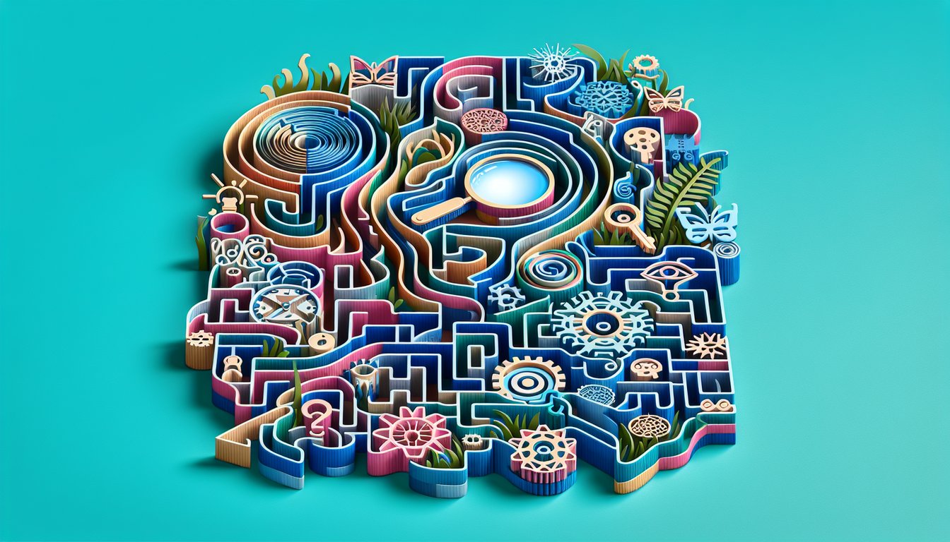 Paper art illustration for Who Am I Quiz revealing core traits and personality on teal background