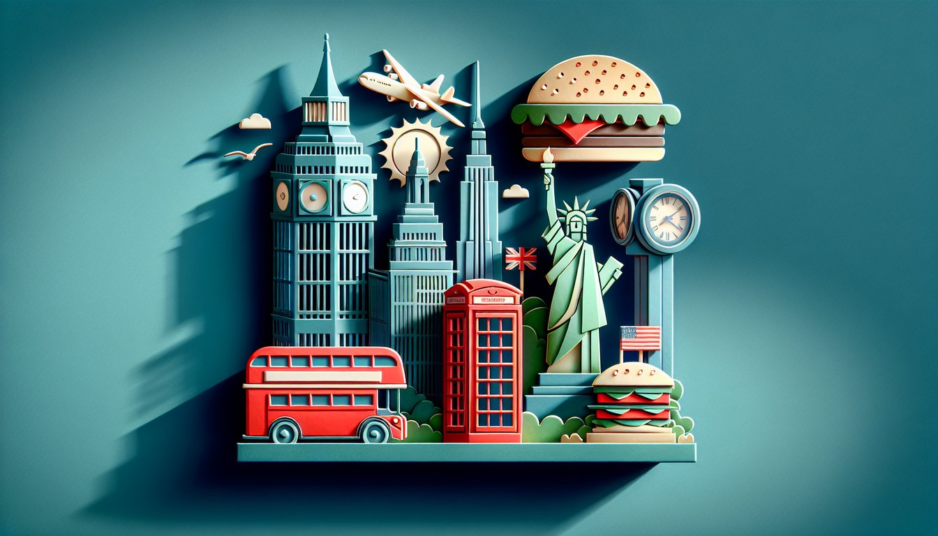 Paper art illustration of cutout letters U K and U S separated by dashed line on teal background