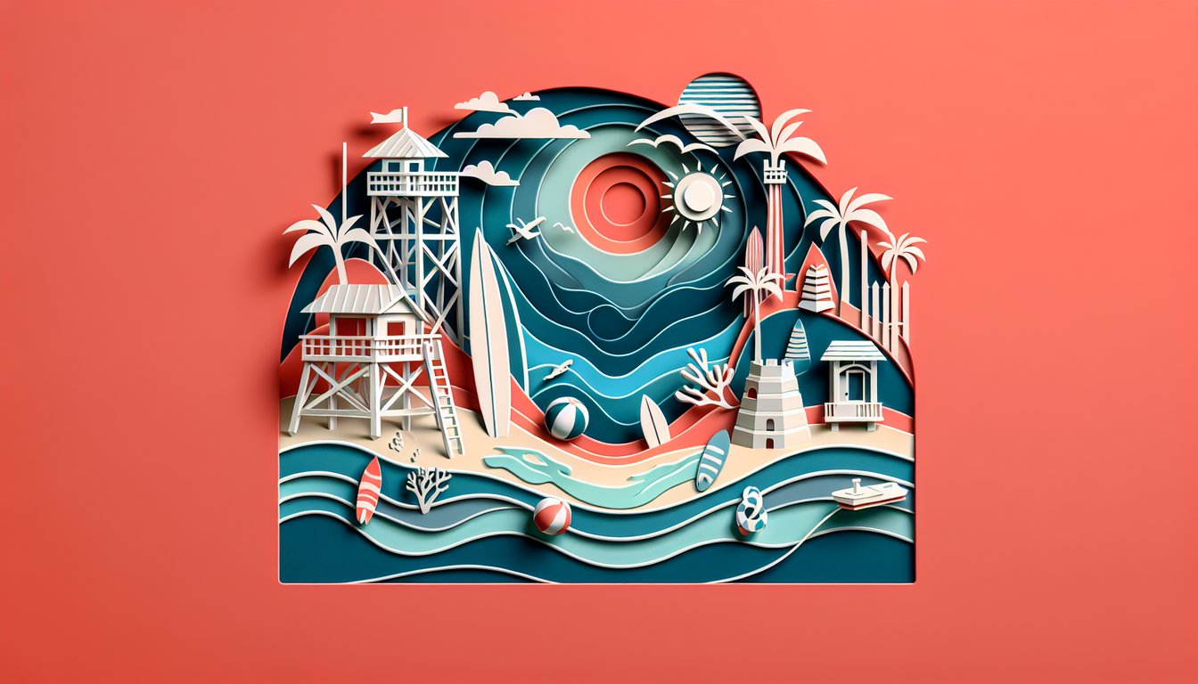 Paper art illustration for trivia quiz on Angie Harmons career on a coral background